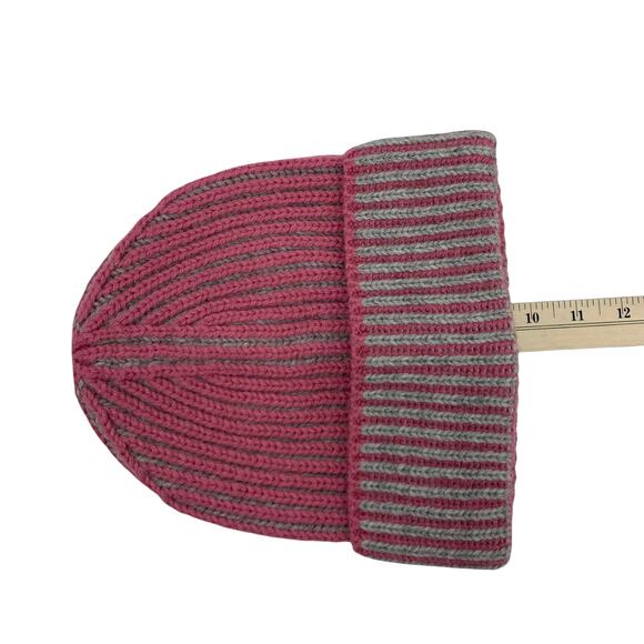 Two-Tone Pink wGrey Alpaca Wool Blend Rib Knit Cuffed Beanie by Aqua - Picture 7 of 10